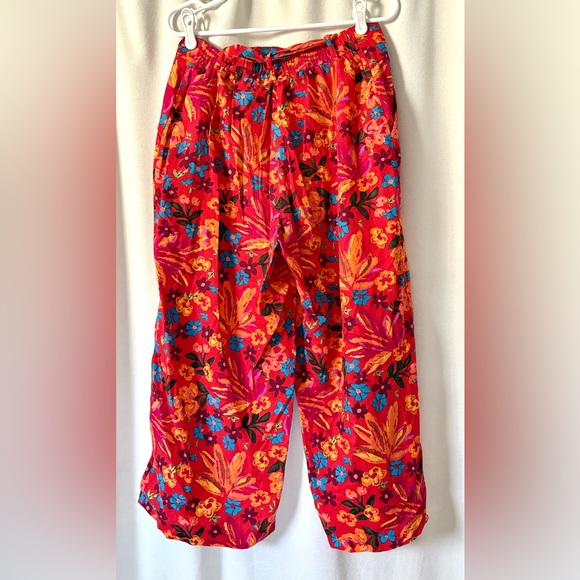 Maison d’Amelie Wide Leg Floral Linen Blend Pants w/ Beaded Belt size M - Picture 3 of 7